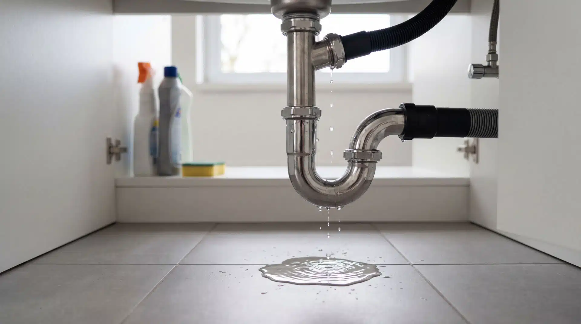 water dripping onto tiled floor